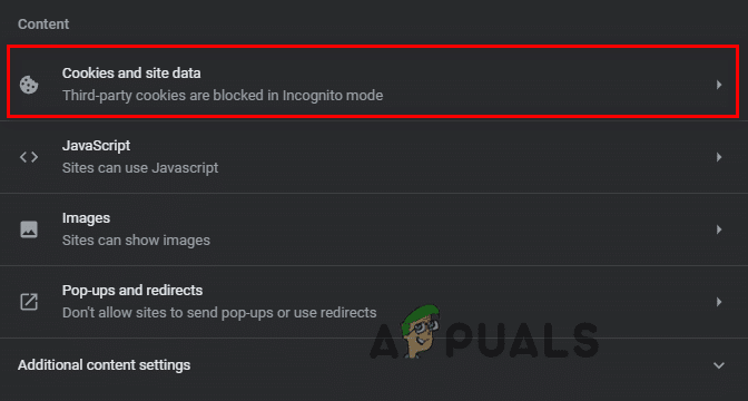 فتح إعدادات ملفات تعريف الارتباط وبيانات المواقع