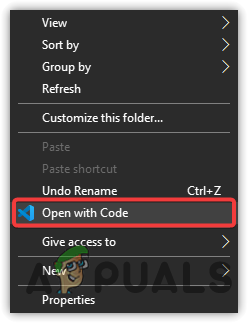 فتح المجلد في VS Code