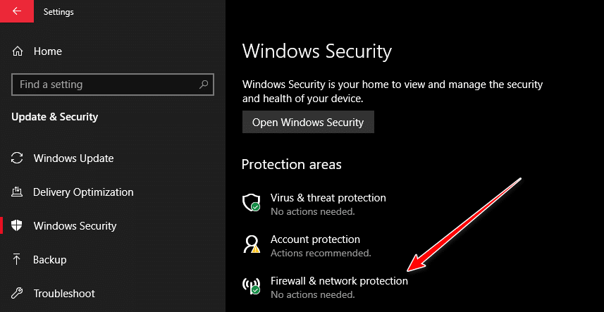 فتح قائمة جدار الحماية وحماية الشبكة