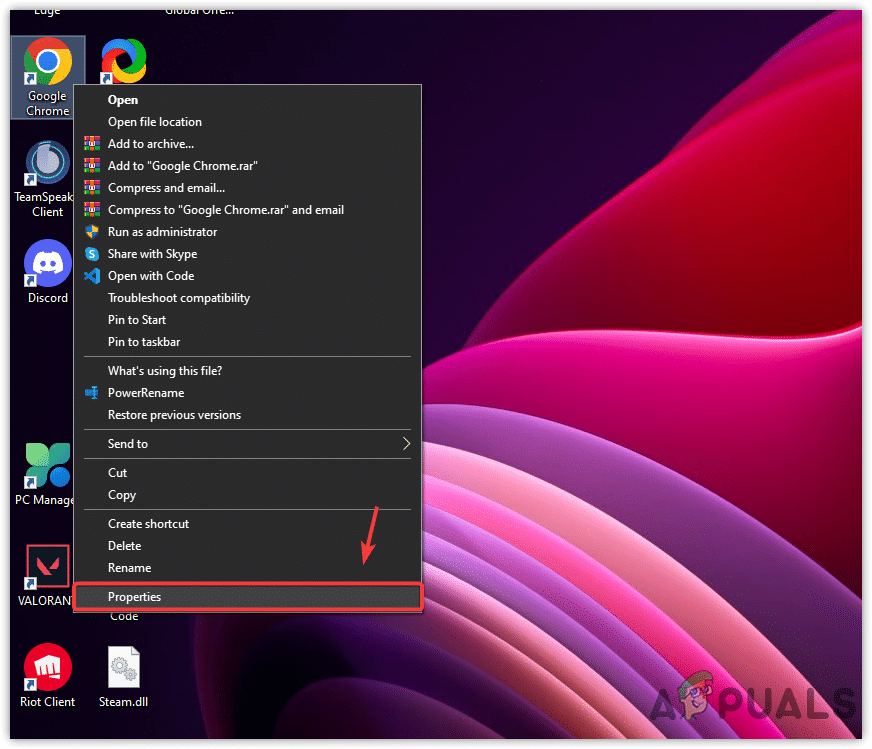 فتح خصائص Google Chrome