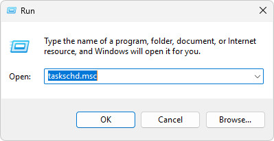فتح جدولة المهام باستخدام أداة تشغيل Windows