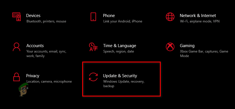 فتح قائمة التحديثات والأمان