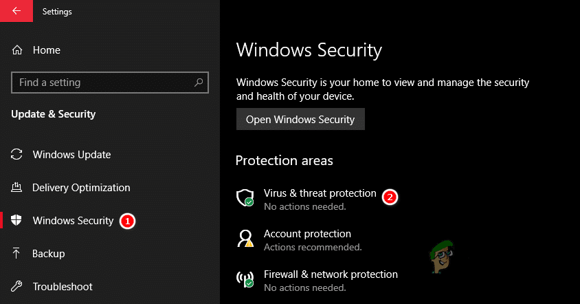 فتح قائمة الحماية من الفيروسات والمخاطر