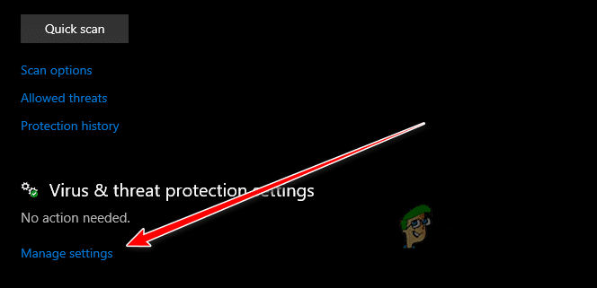 فتح إعدادات الحماية من الفيروسات والمخاطر