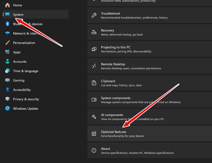 الميزات الاختيارية في الإعدادات