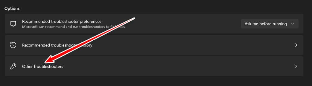 Other troubleshooters option