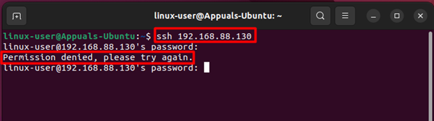 Permission denied "كلمة مرور خاطئة"