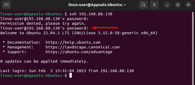 أدخل كلمة المرور "خادم SSH يعمل"