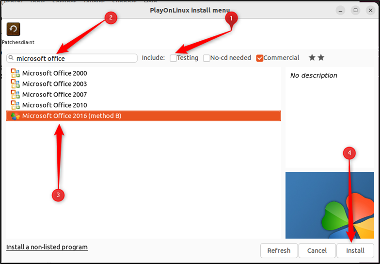 تحديد ملف من قائمة التثبيت