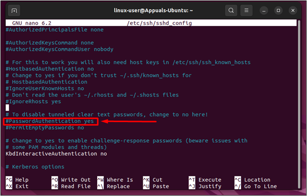 البحث عن PasswordAuthentication وتنشيطه