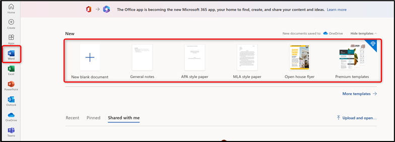 فتح مستند Microsoft Word