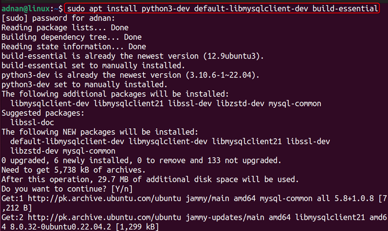 أمر لتثبيت أساسيات بناء MySQL