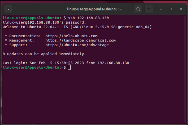 اتصال ناجح بخادم SSH