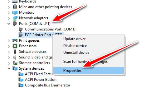 خصائص منفذ LPT
