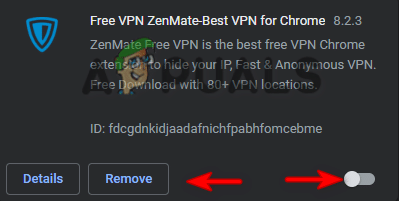 إزالة إضافة VPN
