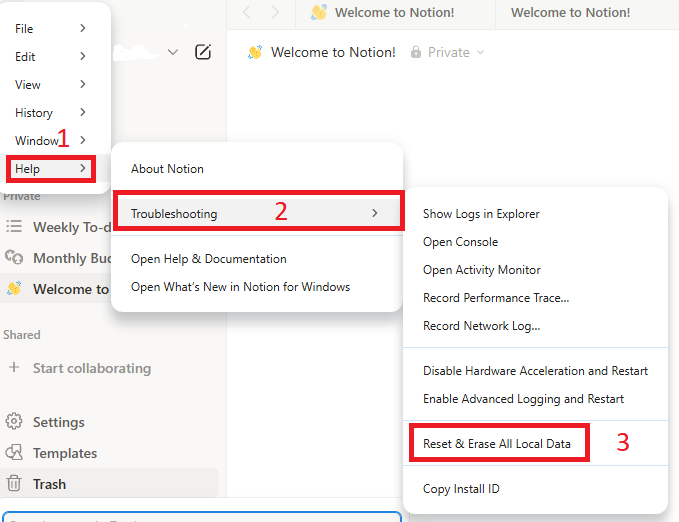 إعادة تعيين البيانات المحلية