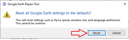 زر إعادة تعيين إعدادات Google Earth