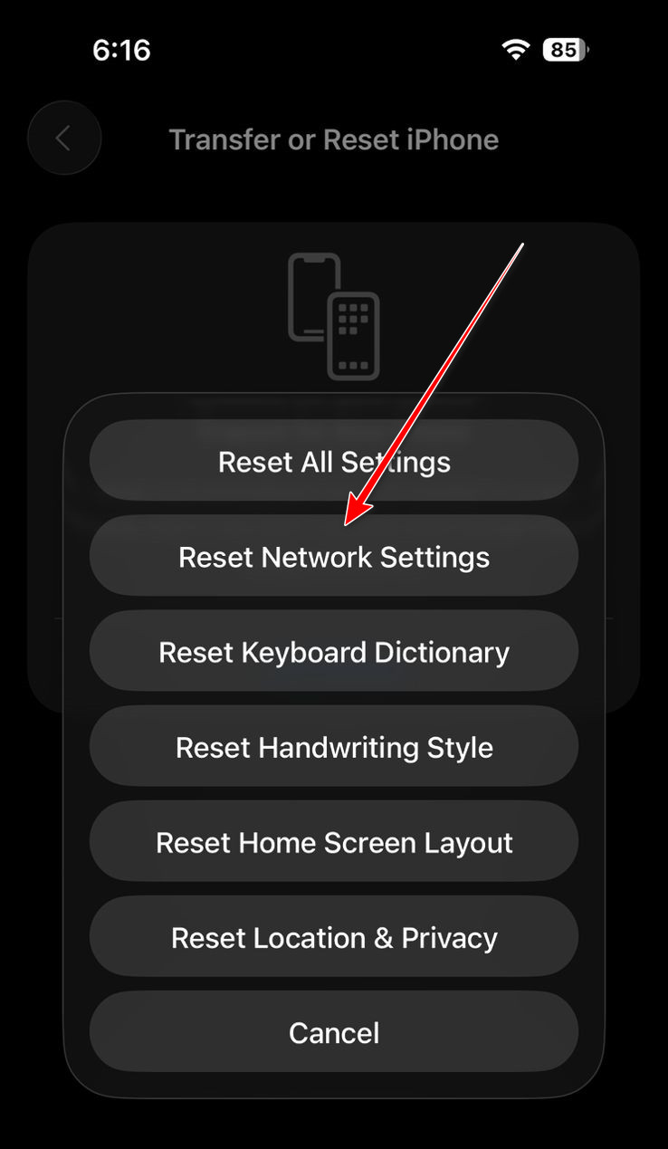 إعادة تعيين إعدادات الشبكة