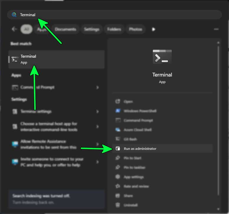 تشغيل Terminal كمسؤول