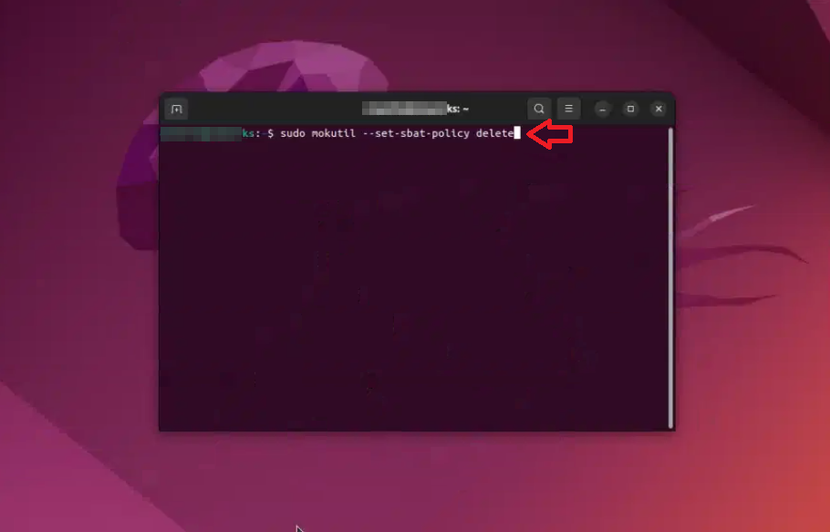 لقطة شاشة توضح حذف سياسة SBAT
