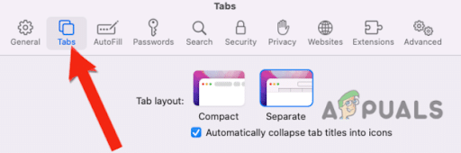 النقر على خيار Tabs