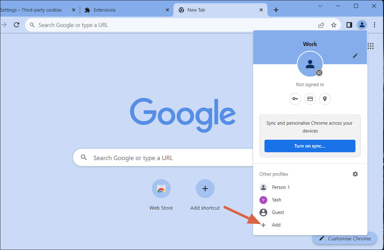إضافة ملف تعريف جديد إلى Chrome