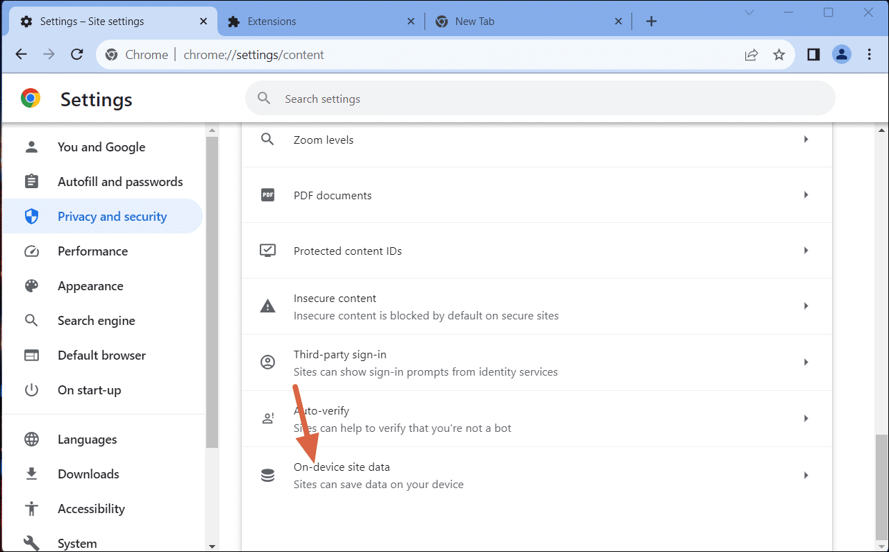 إعدادات بيانات الجهاز في Chrome