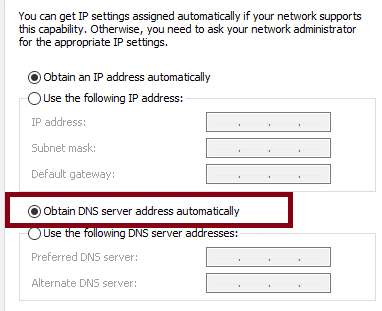 الحصول على عنوان خادم DNS تلقائيًا