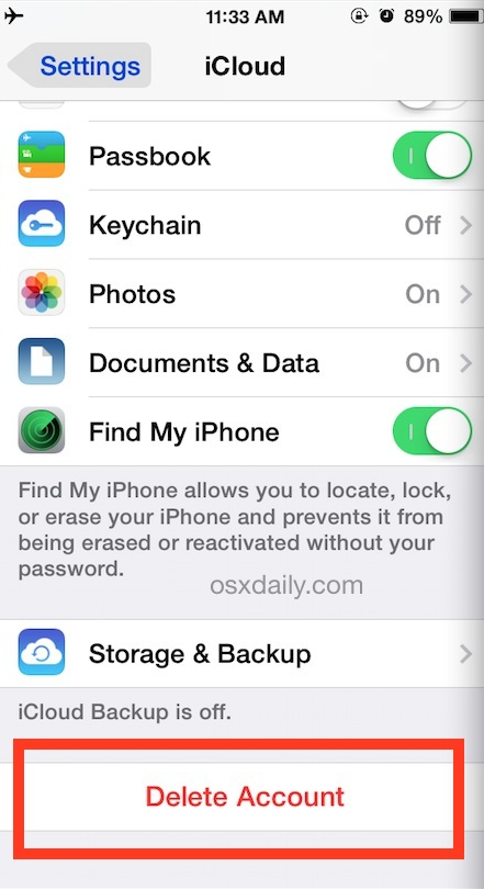 حذف حساب iPhone