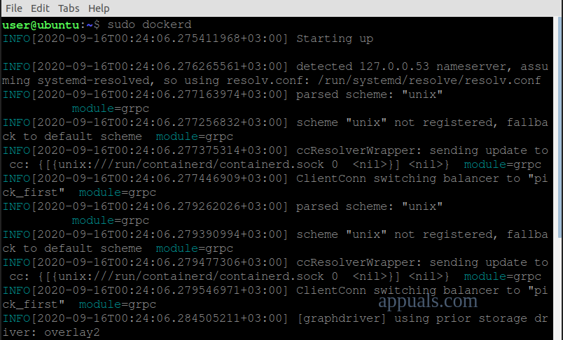 بدء تشغيل Dockerd