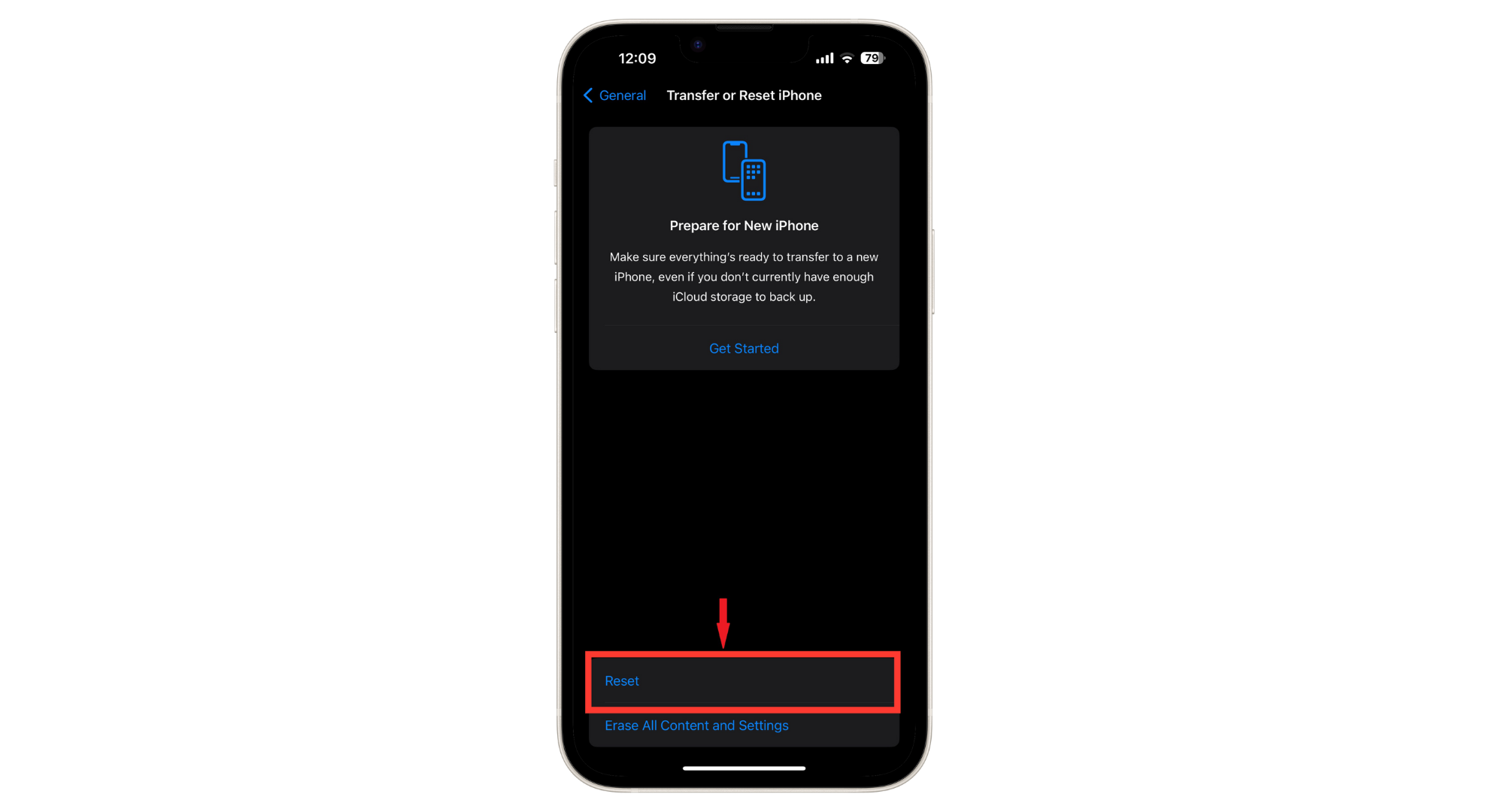 اضغط على إعادة تعيين