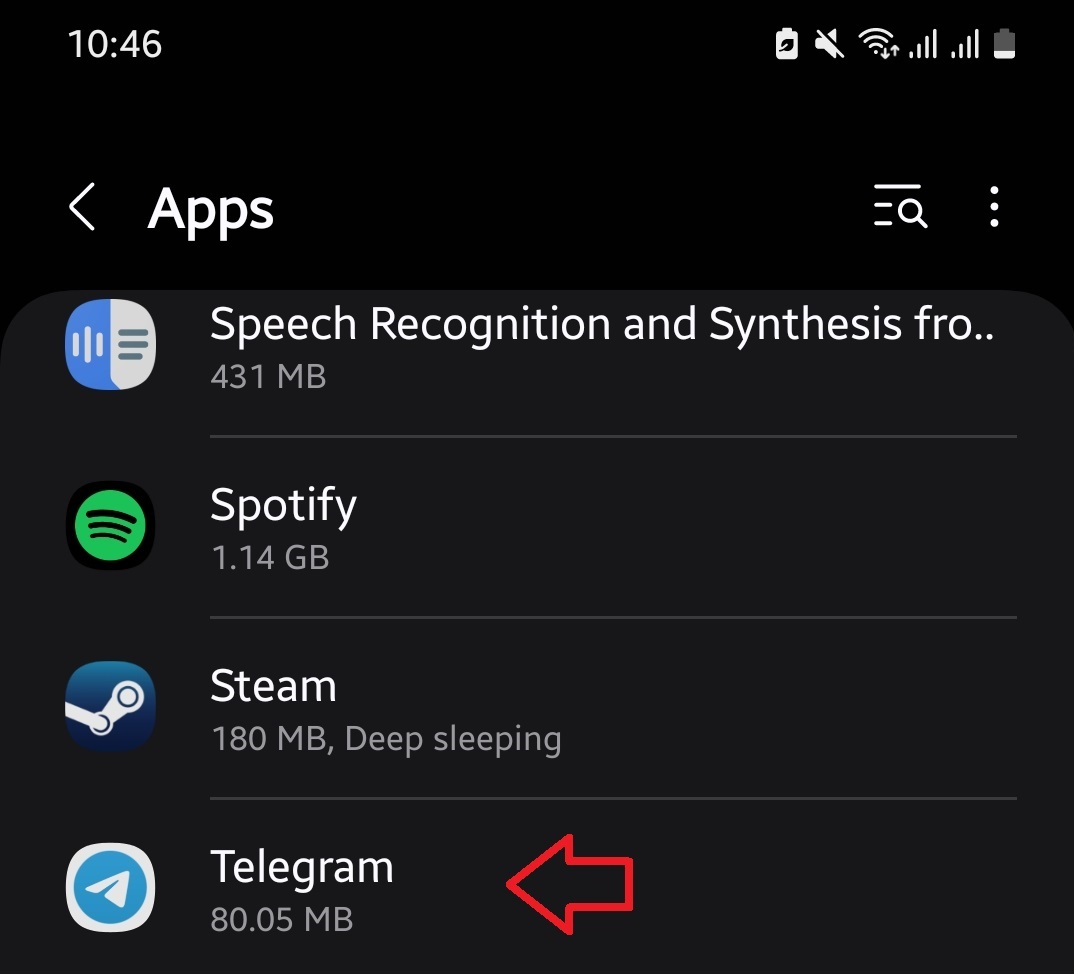 تطبيق Telegram في قائمة تطبيقات Android