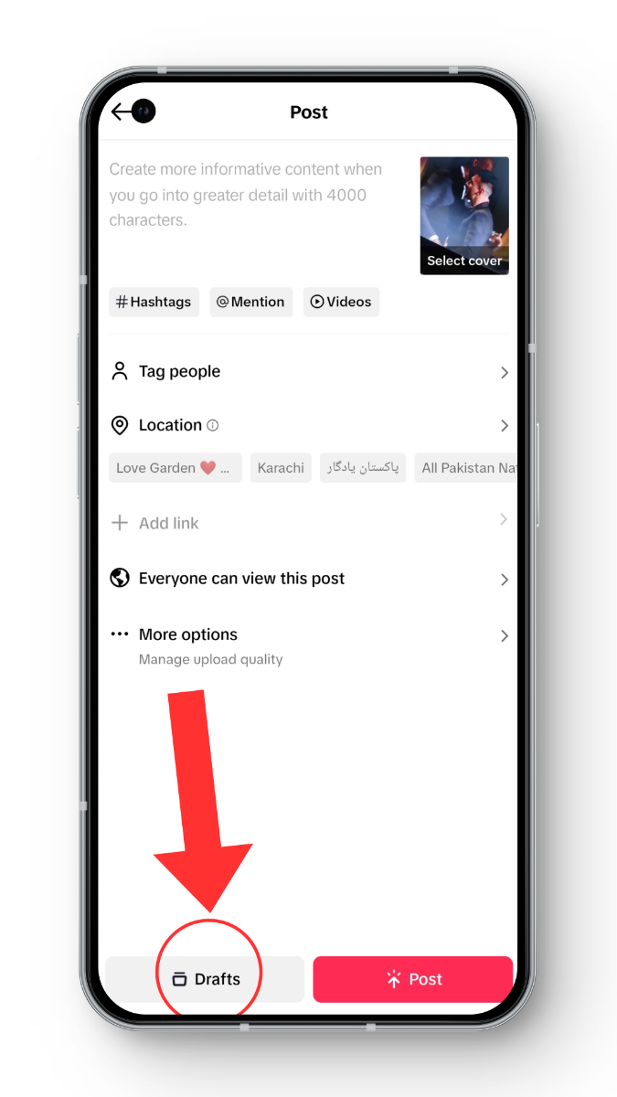 حفظ في مسودات TikTok