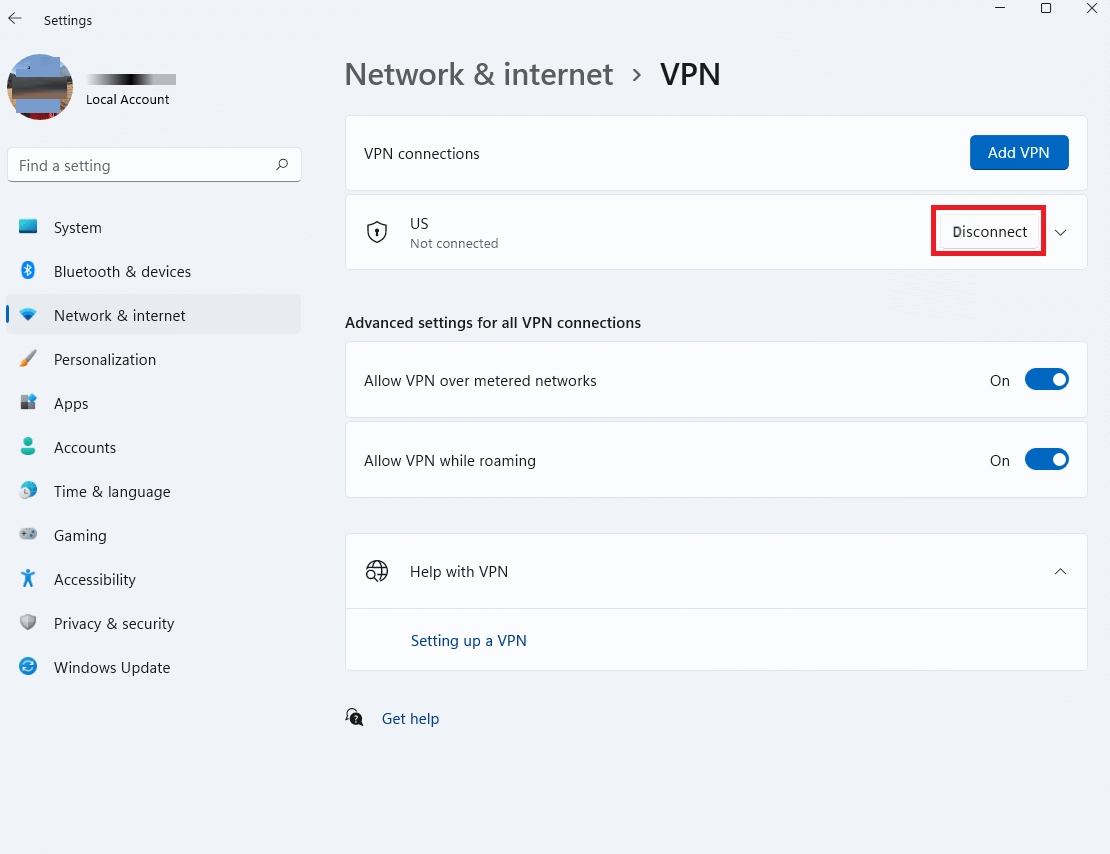 قطع اتصال vpn