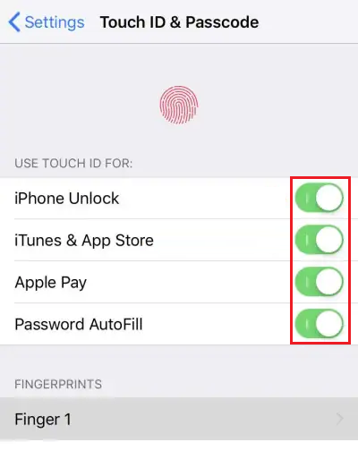 Touch ID & Passcode settings