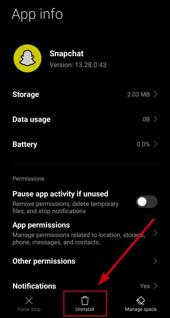 إلغاء تثبيت Snapchat