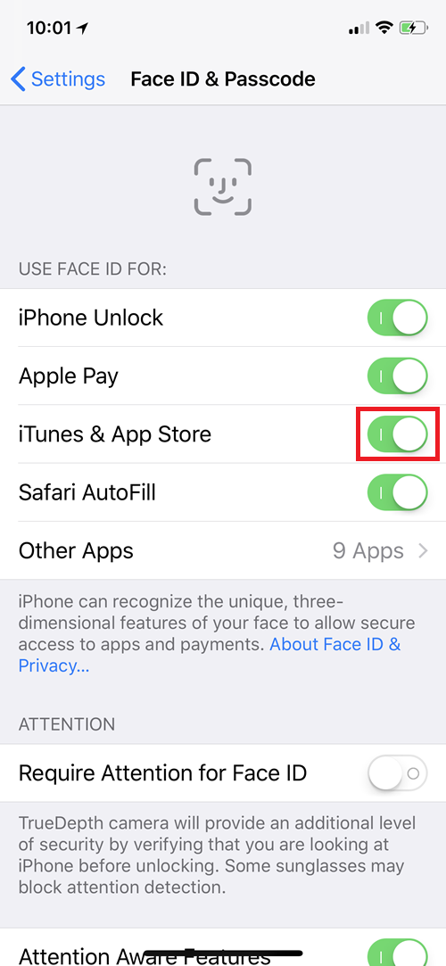 Face ID ورمز الدخول