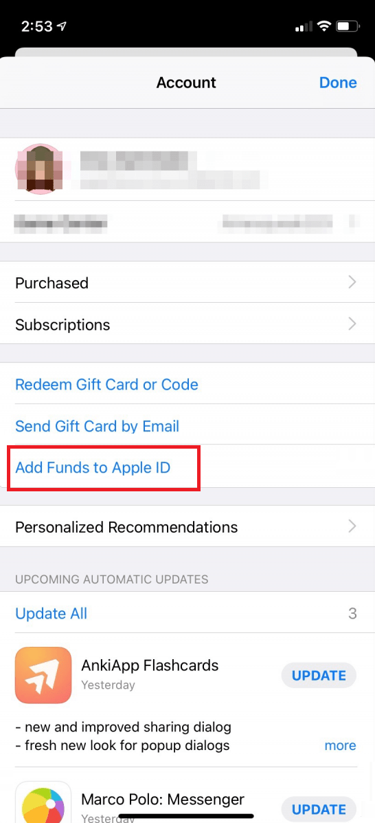 إضافة أموال إلى Apple ID