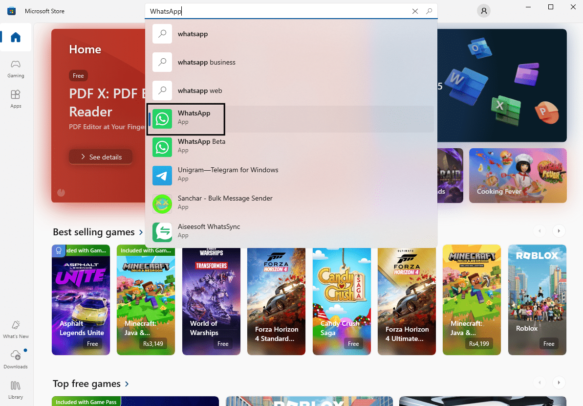 ابحث عن WhatsApp في Microsoft Store