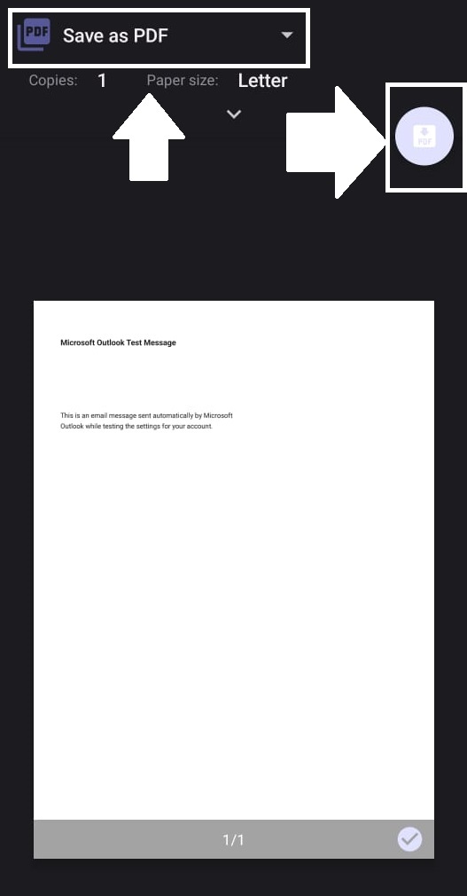 تطبيق Outlook - قائمة الطباعة