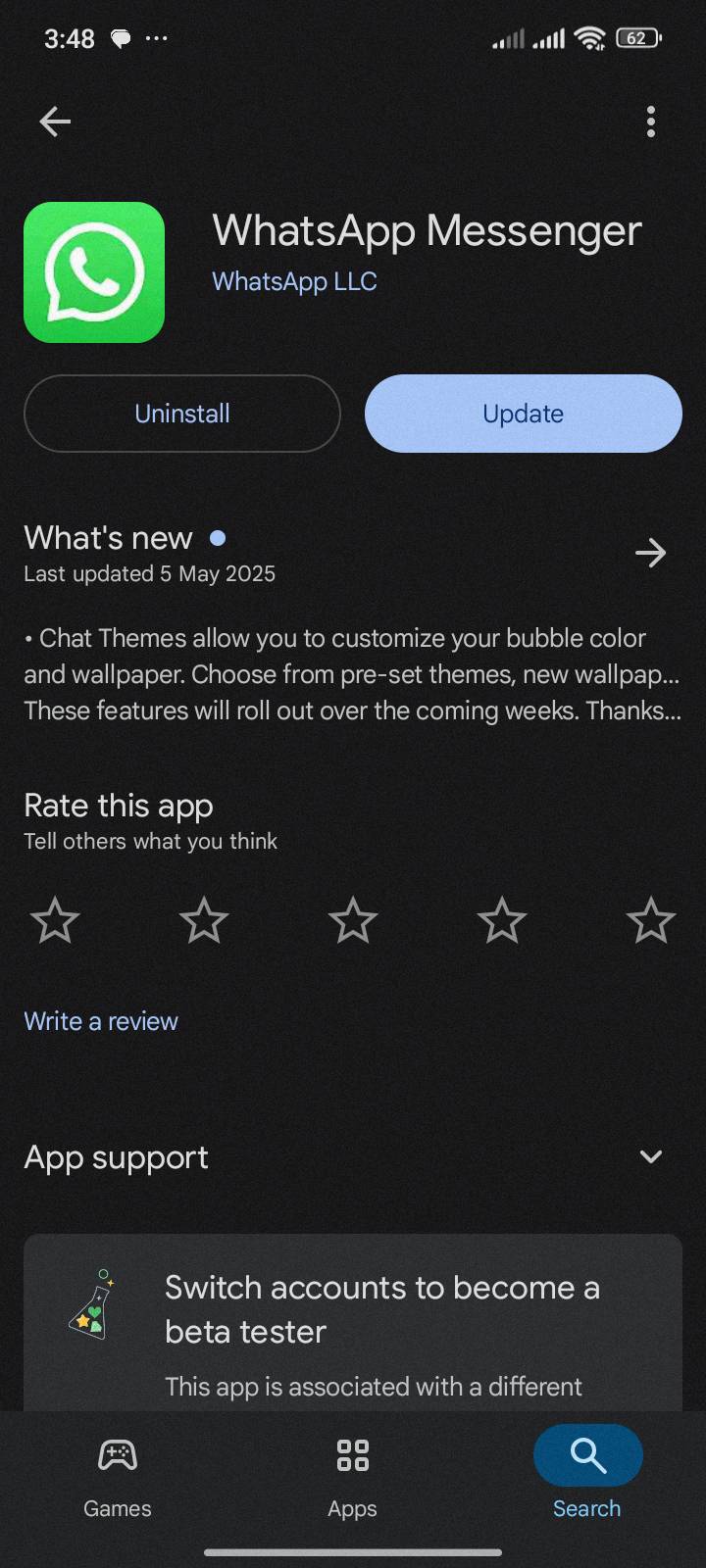 خيار إعادة تثبيت WhatsApp في Google Play Store