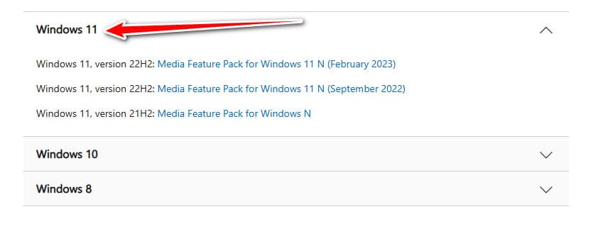 صفحة Media Feature Pack لـ Windows 11