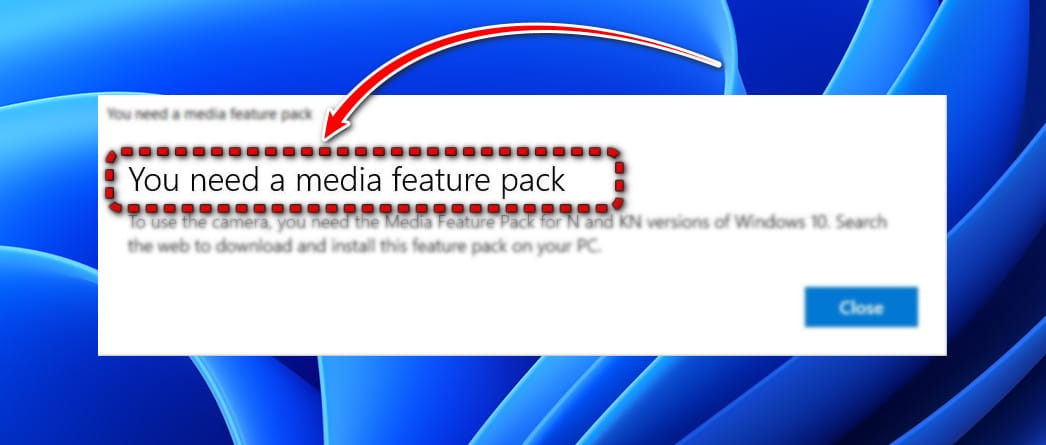 Media Feature Pack Error Screenshot