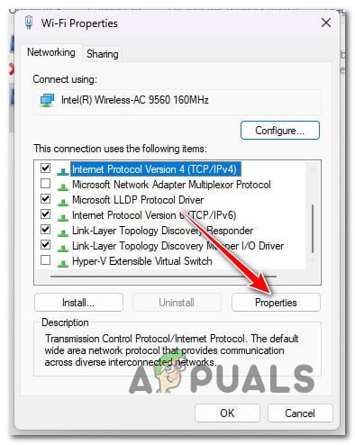 الوصول إلى شاشة خصائص IPv4
