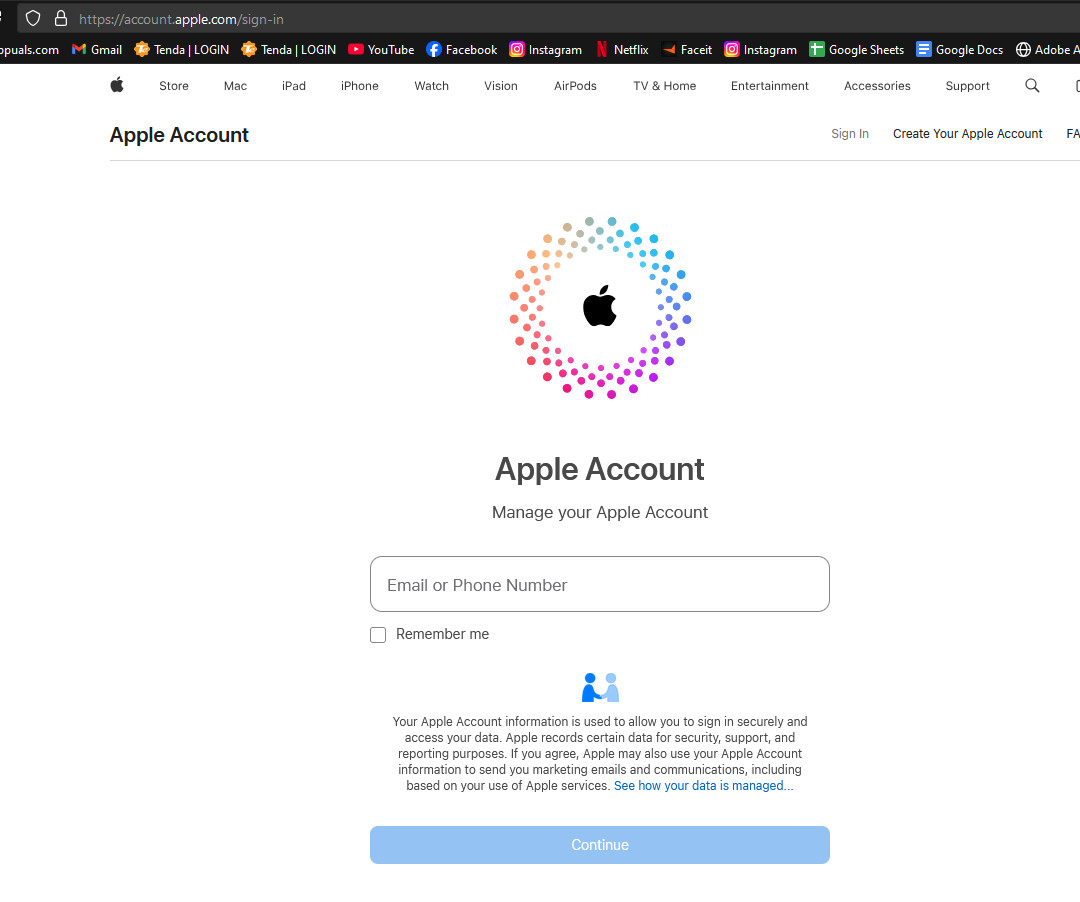 لقطة شاشة لتسجيل الدخول إلى الحساب