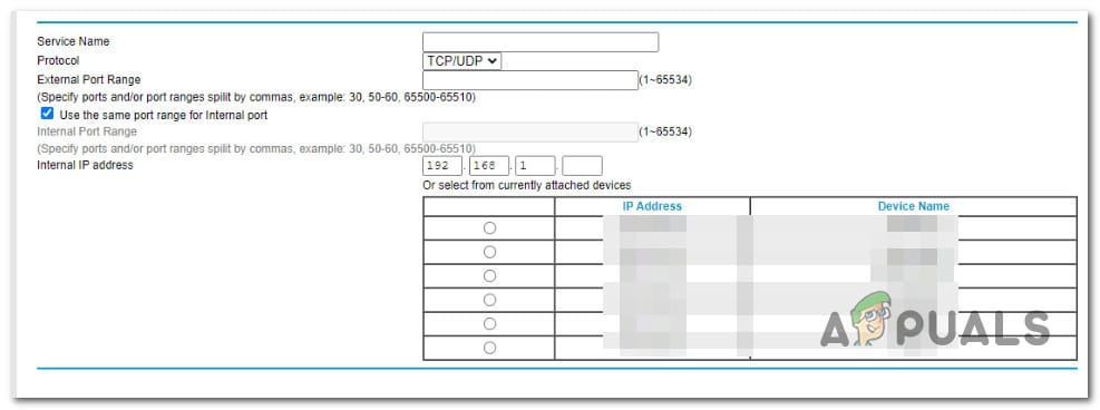 إضافة المنافذ الداخلية والخارجية