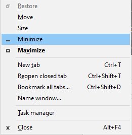 اختصار لوحة المفاتيح Alt + Space