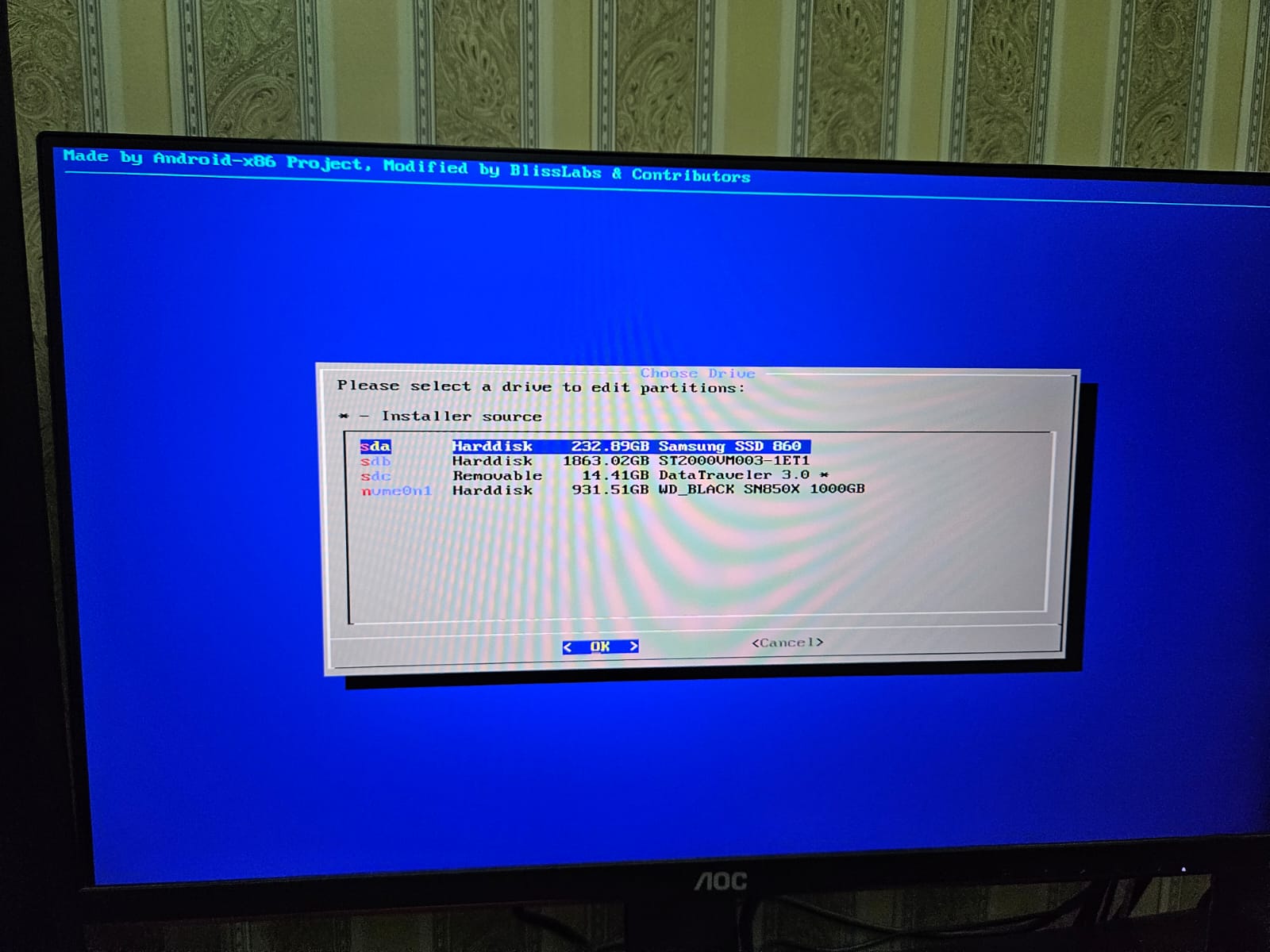 تحديد القرص مع القسم غير المخصص