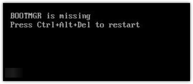 لقطة شاشة لخطأ BOOTMGR مفقود