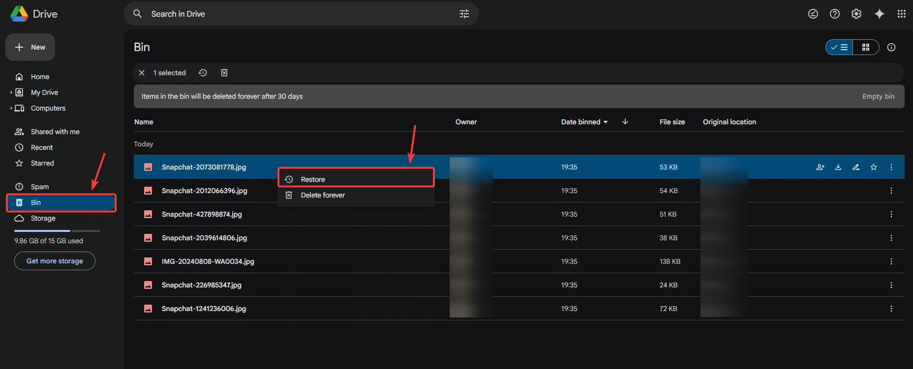 خيار استعادة الملف